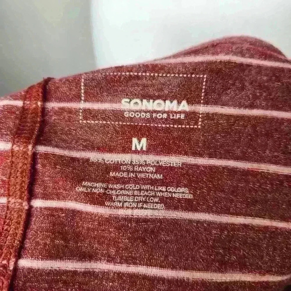 Sonoma Women's red pink striped 3/4 sleeve blouse size medium - Picture 5 of 6